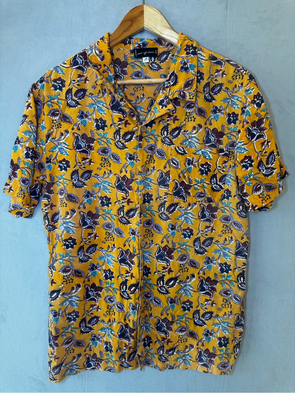 Son of Leon Menβs M Floral Shirt Mustard Viscose Button Up Boho Resort